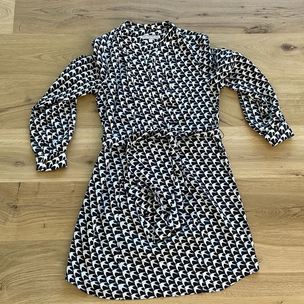 Banana Republic Black and White Geometric Long Sleeve Shirt Dress